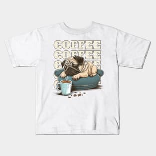 Pug With Coffee Kids T-Shirt